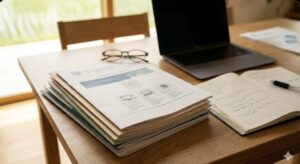 国際バカロレア教育。信頼できる「公式情報」をベースにした誠真な運営。文部科学省やIB機構の公式情報をベースに、誠実に教育情報を精査・執筆するデスクワークの様子